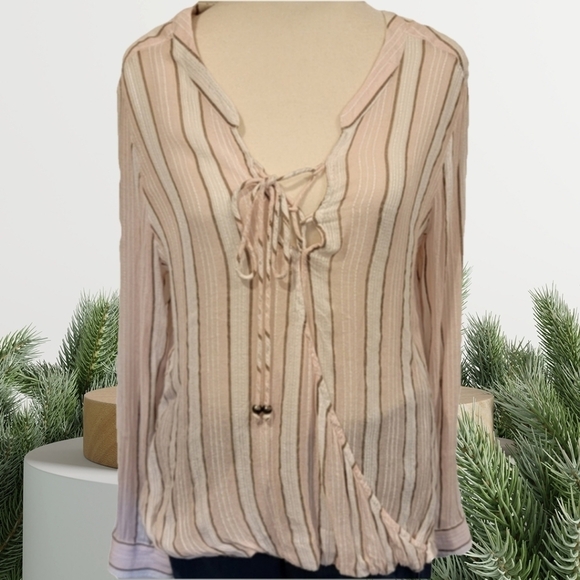 Vintage American Open Front Top Pale Pink Striped Size M - Picture 3 of 7